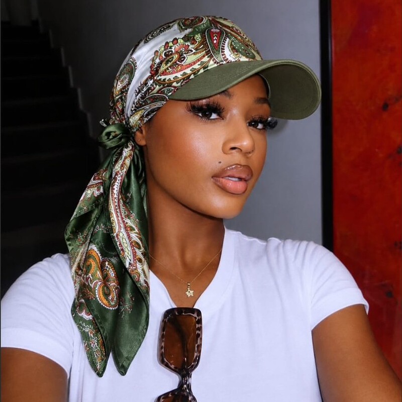 New fashionable silk scarf, printed square scarf, outdoor sun hat, sun-protective headband, printed baseball cap