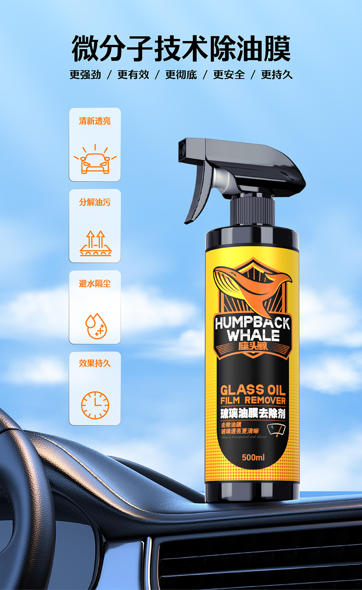 Car Oil Film Cleaner, Powerful Cleaning and Removal of Oil Stains, Glass Oil Film Removal, Special Cleaning Agent for Car Front Windshield