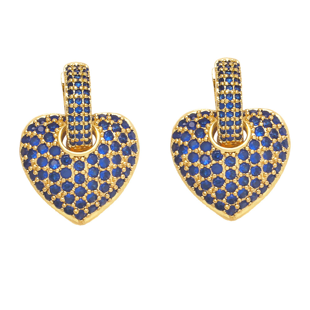 Earrings Classification Fashion Micro-inlaid Color Heart-shaped Zircon Copper Earrings