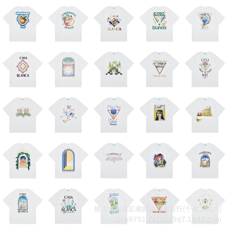 Cross-border Casablanca Summer American Fashion Brand Short-sleeved Crewneck T-shirt for Men and Women Couples with Sabanca Print Cross-border Casablanca Summer American Fashion Brand Short-sleeved Crewneck T-shirt for Men and Women Couples with Sabanca Print