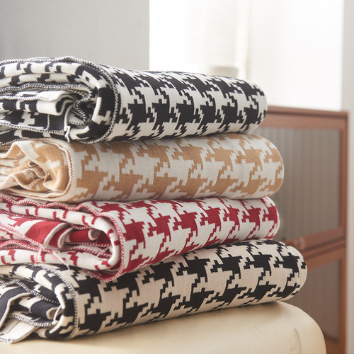 Yutu Textile Knitted Black and White Houndstooth Blanket Pure Cotton Blanket Quilt Nap Blanket Single Air Conditioning Blanket Sofa Blanket