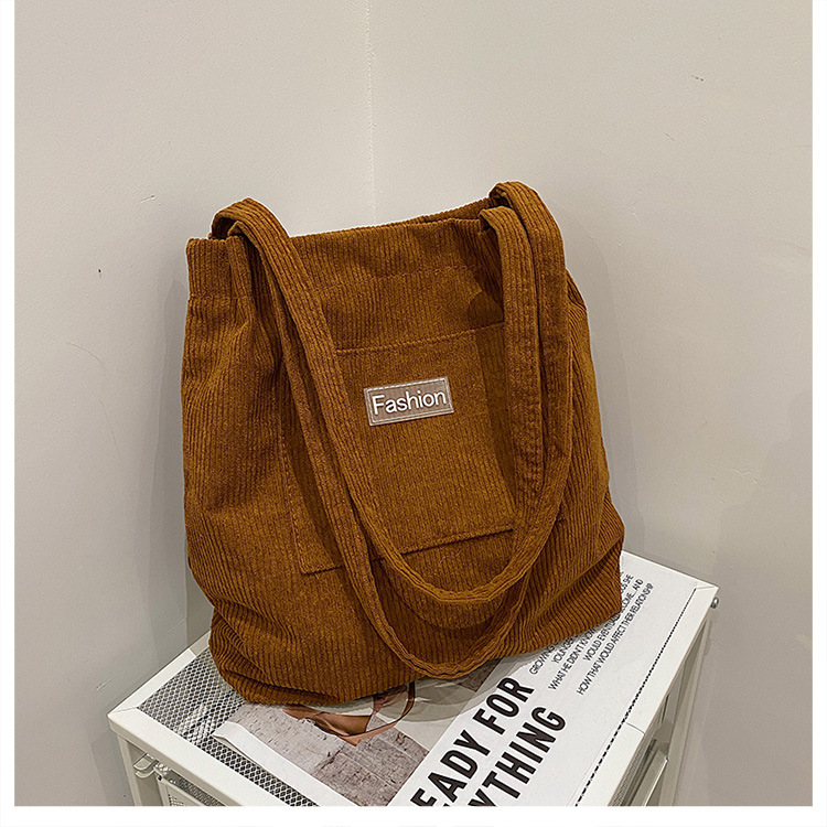 Japanese-style casual and artistic handbag, ins letter-embroidered canvas shopping bag, trendy and fashionable corduroy single-shoulder bag undefined