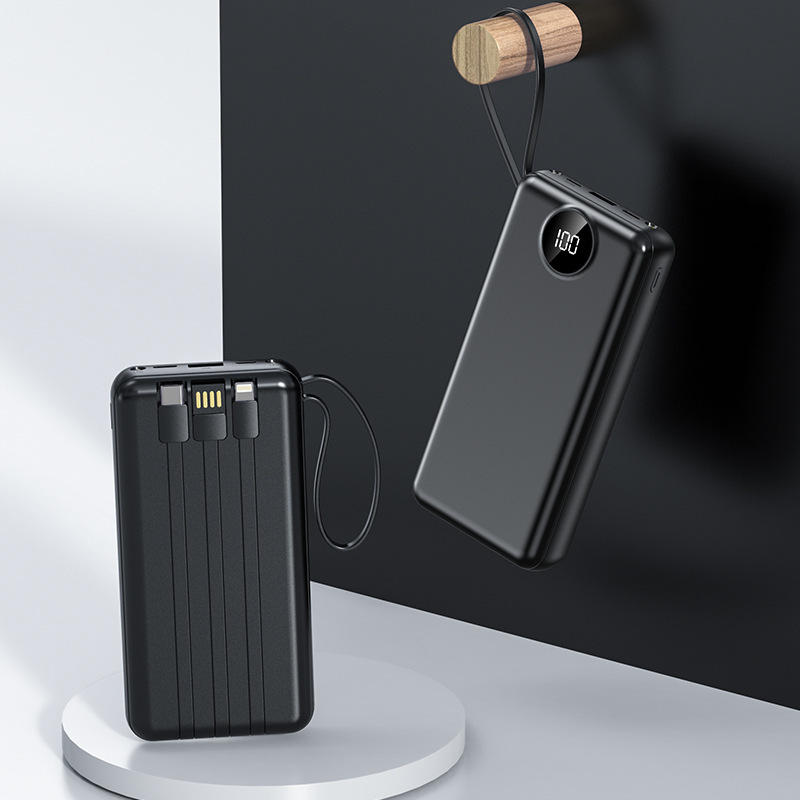 工場クロスボーダーミニパワーバンク 20000 mAh 内蔵ケーブル付き大容量デジタルディスプレイモバイル電源ギフト印刷|undefined