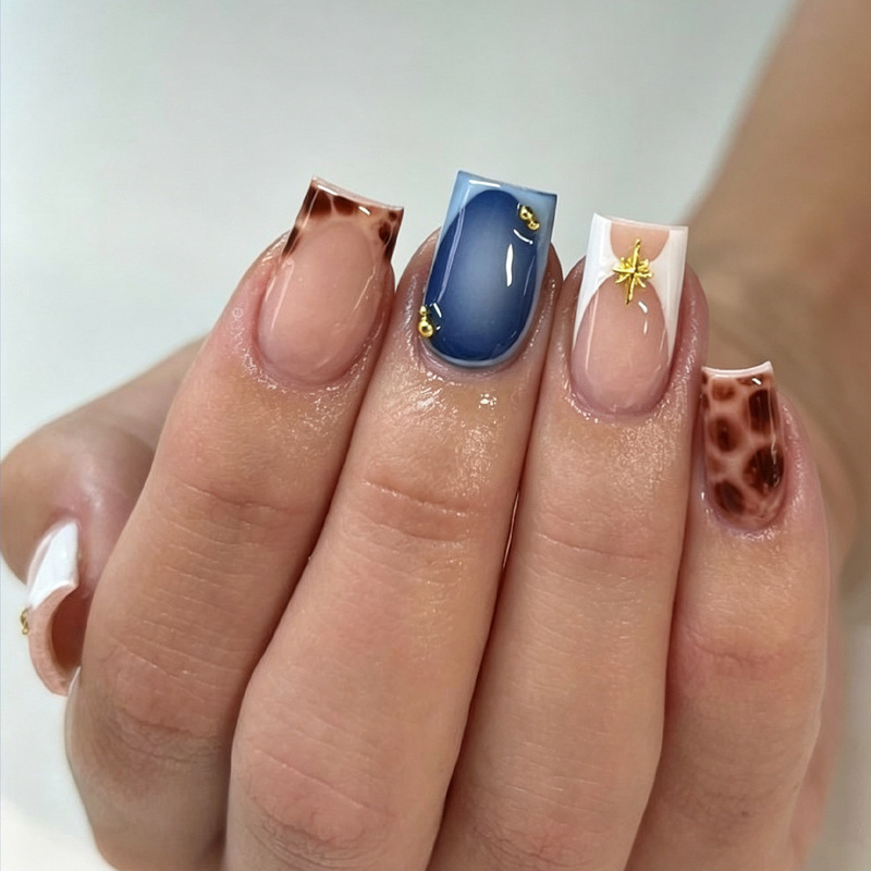 Cross-Border Leopard Print Square French-Style Fake Nails, Chrome Hearts Nail Tips, European and American Style Wearable Nail Stickers Cross-Border Leopard Print Square French-Style Fake Nails, Chrome Hearts Nail Tips, European and American Style Wearable Nail Stickers