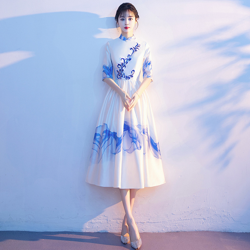 Chorus Performance Dress Women's Long Dress Chinese Style Poetry Recitation Host Dress Adult May Fourth Youth Performance Dress