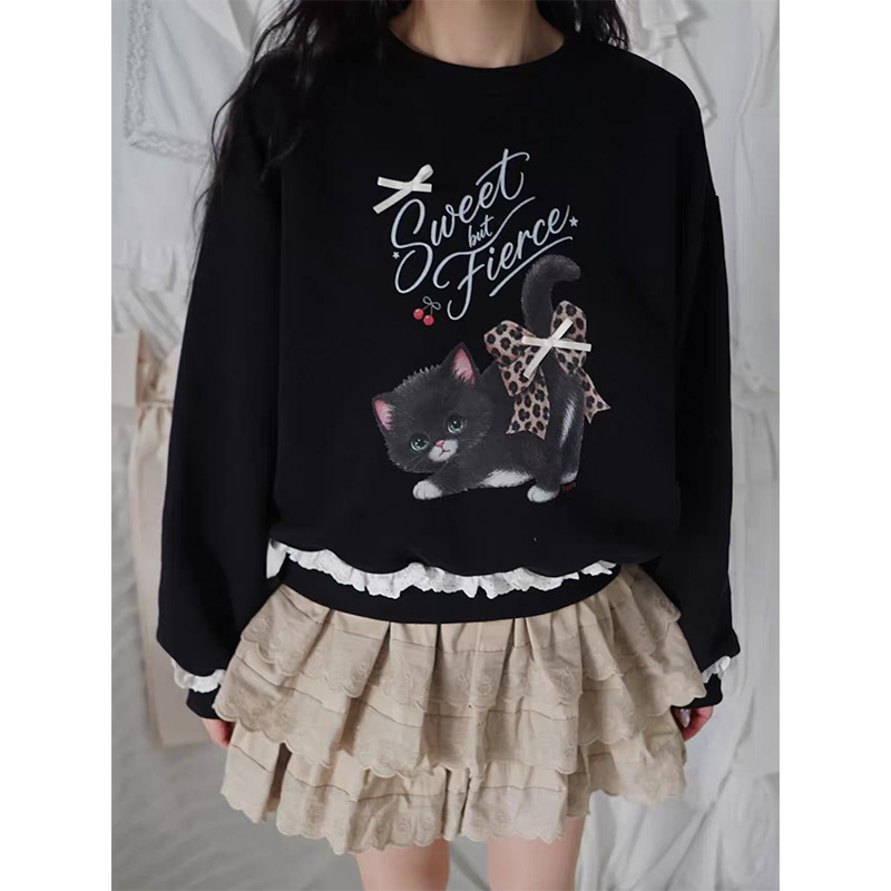 2026 Autumn New Casual High-End Round Neck Printed Loose Fashion Long Sleeve Pullover Sweatshirt for Women, Korean Dongdaemun Style