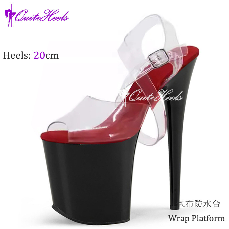 20cm tubo de acero odiar zapatos de desfile de modelo de altura alta diosa sexy tacones impermeables cruzadas con sandalias transparentes