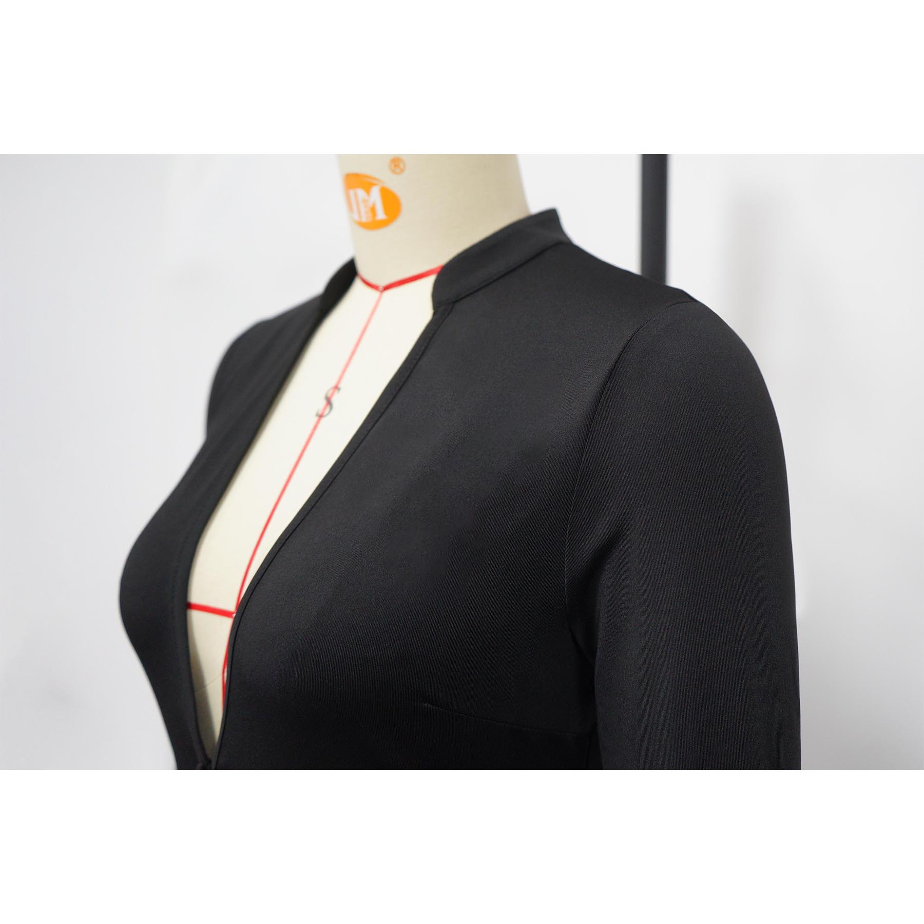 Sexy Deep V Long Sleeve Jumpsuit Solid Color Tight Fit_voghion.com