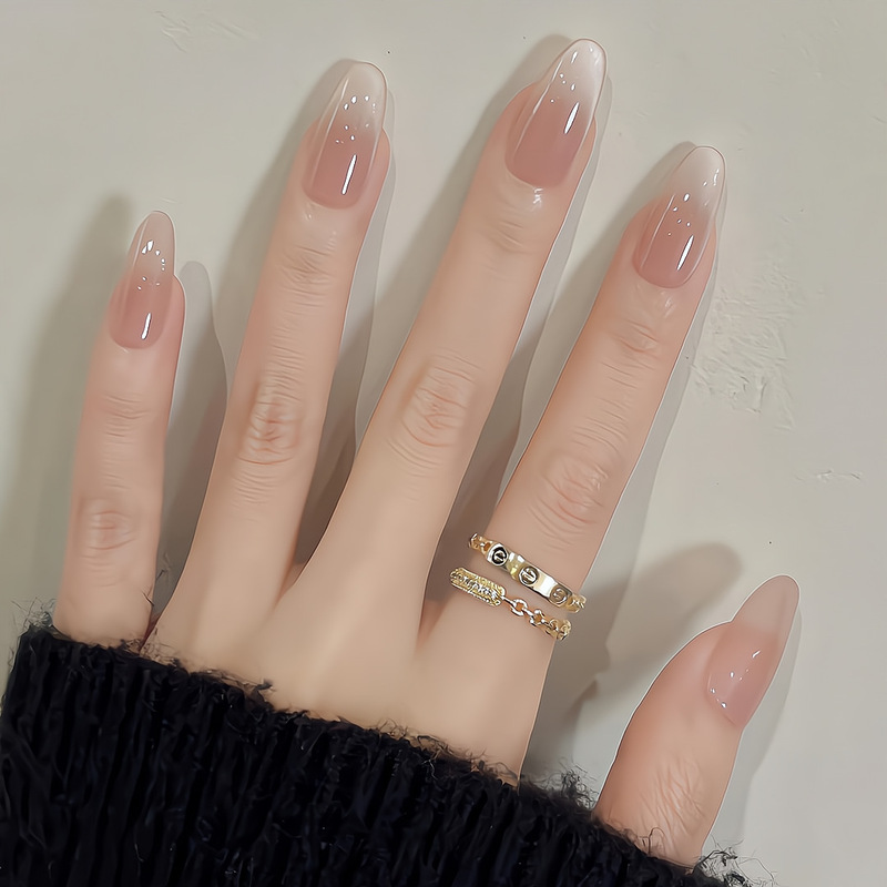 Handmade Nail Art with Solid Color Ice-Transparent Cat Eye Glass Beads, High-End Nude Color Nail Stickers That Enhance Complexion