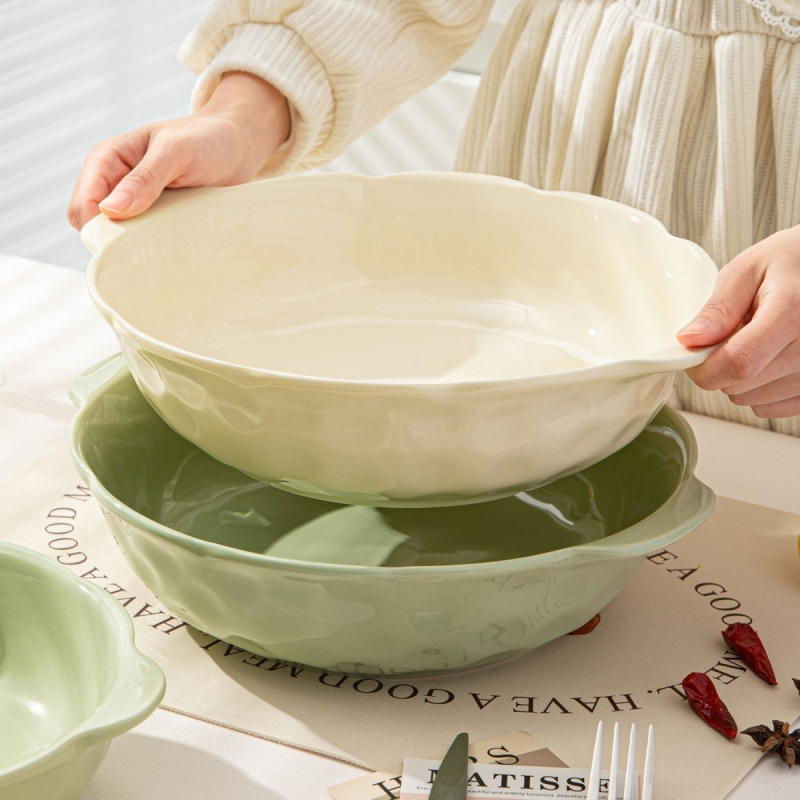 奶油酸菜鱼大盆碗家用新款大号汤碗双耳陶瓷汤盆毛血旺专用跨境