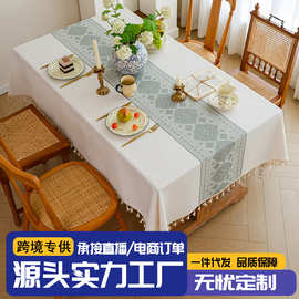 欧式桌布防水防油餐桌布垫仿棉麻轻奢高级感加厚茶几桌垫跨境代发