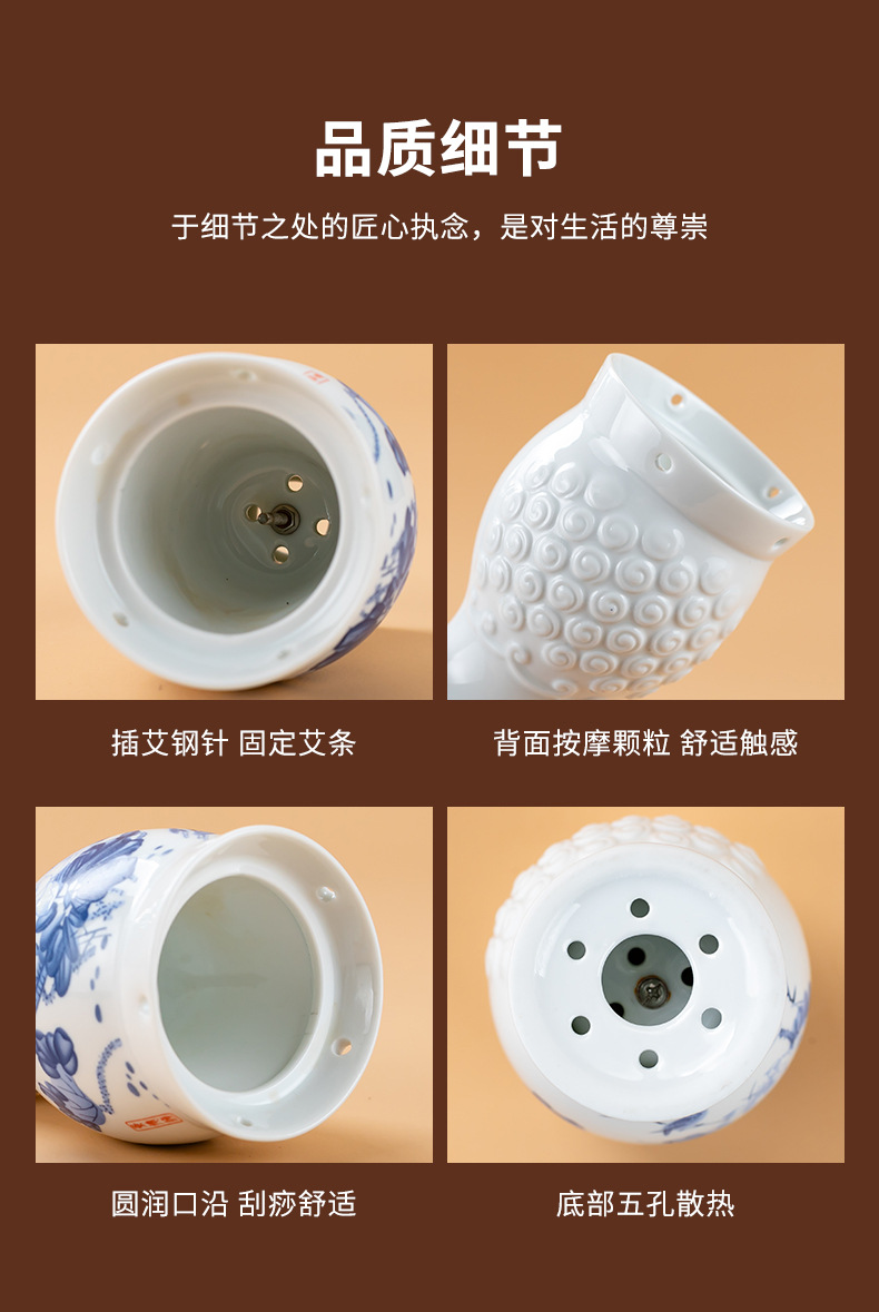 Ceramic Gua Sha Moxa Jar with Lotus Grain Sleeve for Back Massage and Warm Moxibustion in use