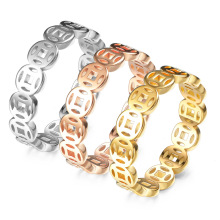 严选新款古铜钱戒指钻石聚财转运指环多多钛钢18k金尾饰品批发