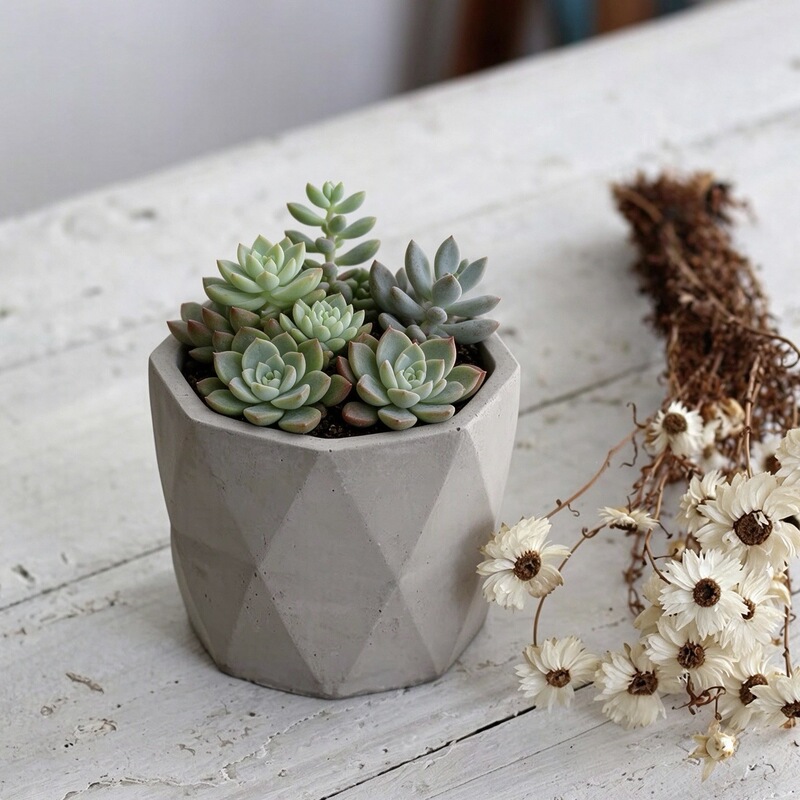 Creative geometric concrete diamond pattern cement flower pot breathable pot fleshy plant pot Nordic style manufacturers wholesale