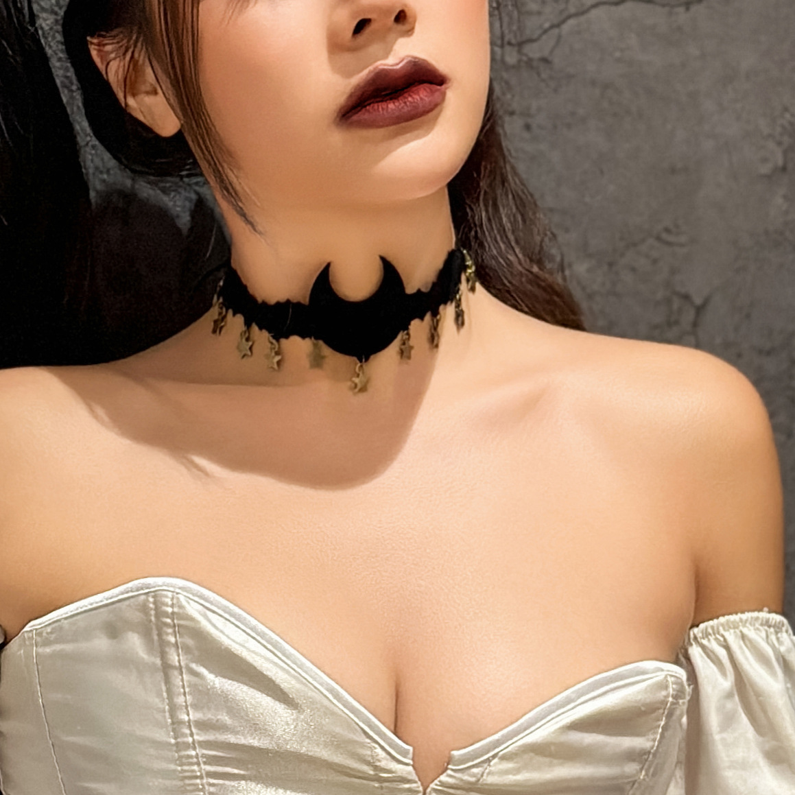 Collier ras du cou à franges en forme d'étoile et de lune pour femme, niche pour ornement de col d'épée d'Halloween_voghion.com