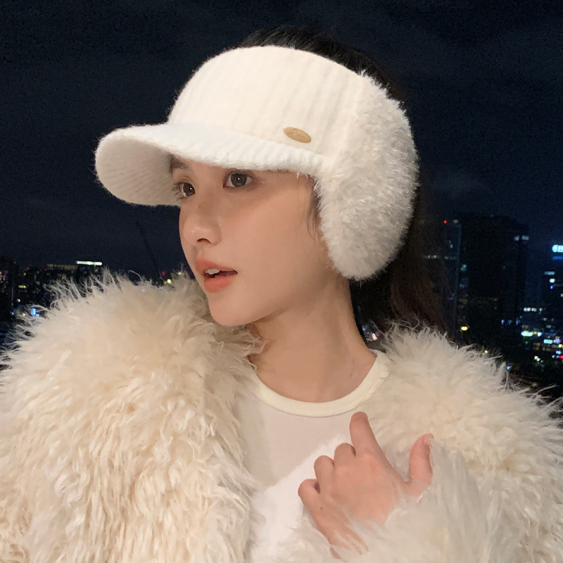 冬天新款帽子女毛绒遮阳帽户外加厚防寒护耳空顶帽时尚百搭毛线帽|undefined
