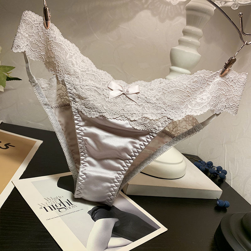 【Individually Packaged】Lace Stylish Satin Sexy Women's Cotton Crotch Low-Waist Panties Japanese Style Ice Silk New Model