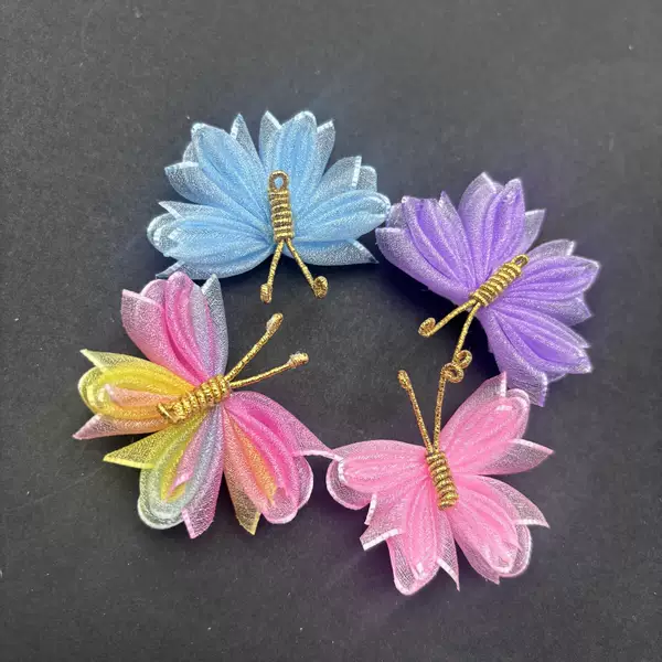 Cross-Border Hot-Selling Summer Pastoral Style Handmade Rainbow Pearl Yarn Butterfly Children's Hairpin Cute Clothing Versatile Side Clip