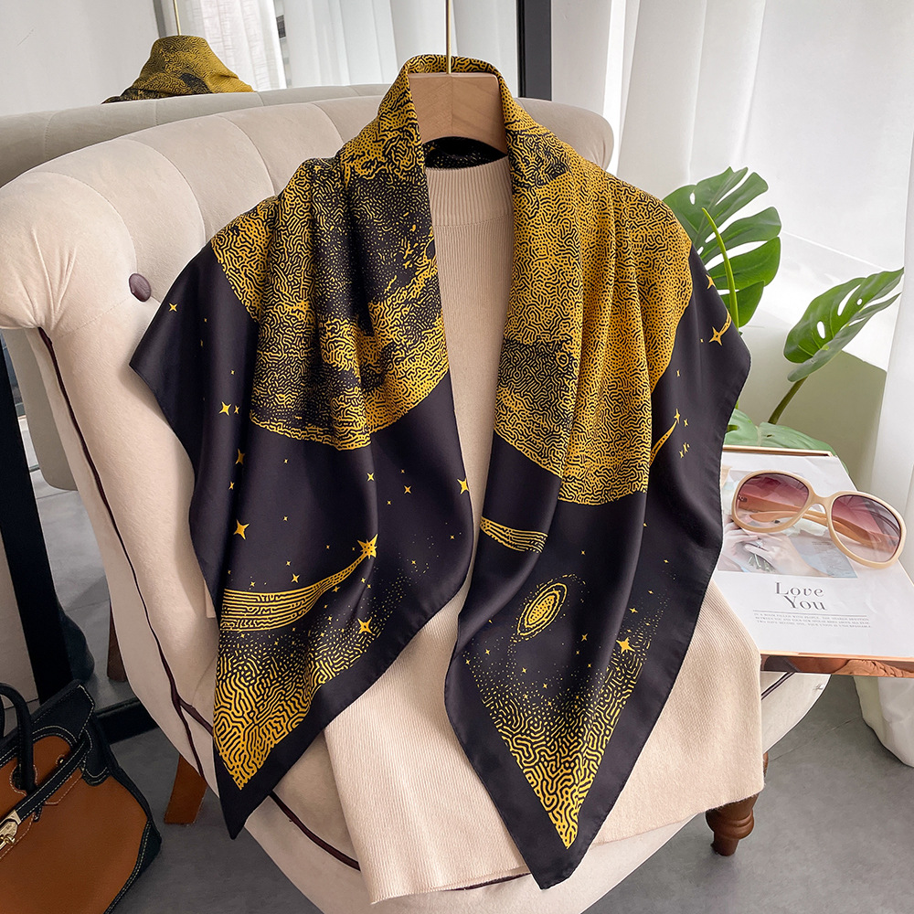 New 90 Square Scarf Autumn/Winter Printed Moon Curled Twill Scarf Shawl High Grade Gift Boutique Neck_voghion.com
