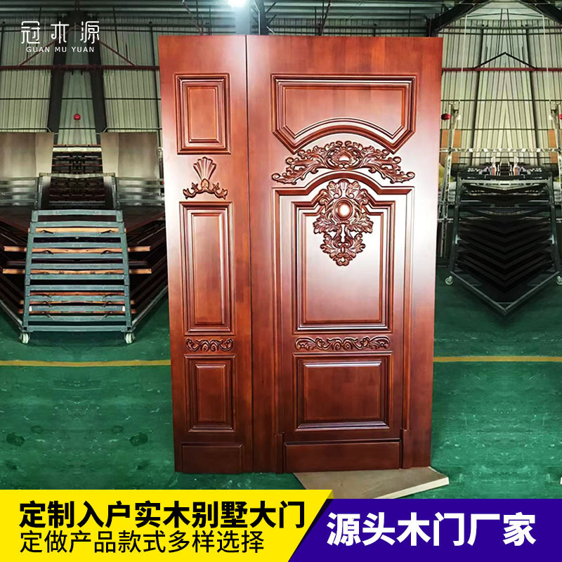 Source factory villa gate tooth connection oak new Chinese style entrance son-mother double open villa gate complete set of double bag