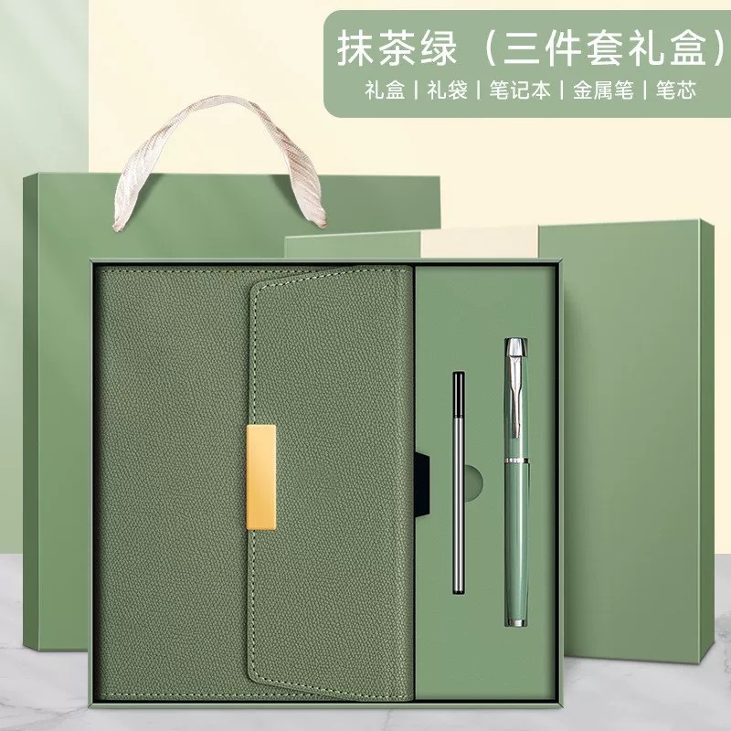 Caja de regalo con bolígrafo de metal verde matcha