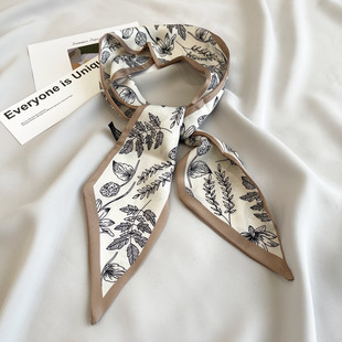 Long Silk Scarf Headband for Women in Spring and Summer, Versatile Korean Style Retro Oil Painting Decorative Scarf, Bag Ribbon, Headband, Hair Accessories