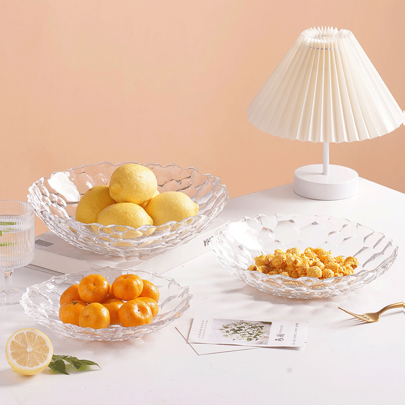 Plato de frutas de lujo ligero plato de frutas de vidrio creativo mesa de té de sala de estar doméstica moderna plato de frutas secas semillas de melón dulces platos de bocadillos