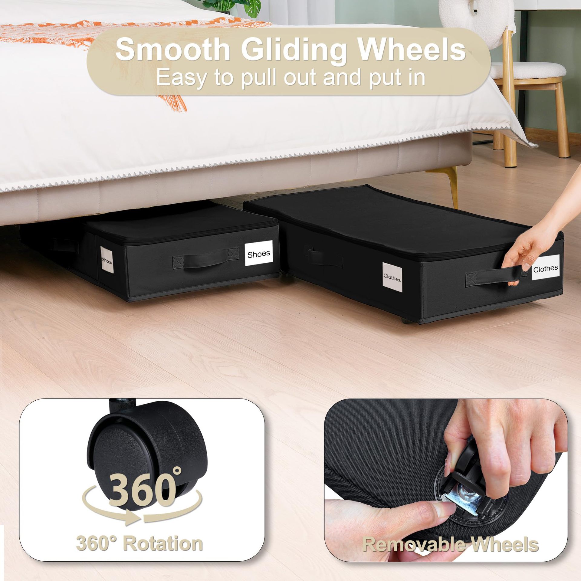 Foldable Under Bed Storage Box With Wheels, Dustproof Rolling Storage Organizer For Clothes, Shoes, Sundries, Bedroom Home Space Saving Container_maomaolike.com