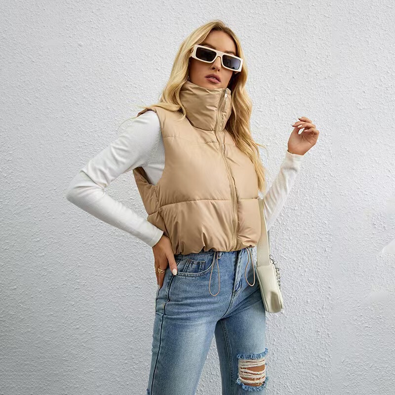Cross-Border Foreign Trade European and American Style down Cotton Vest for Women, 2024 Autumn and Winter New Korean Version Sleeveless Vest Jacket