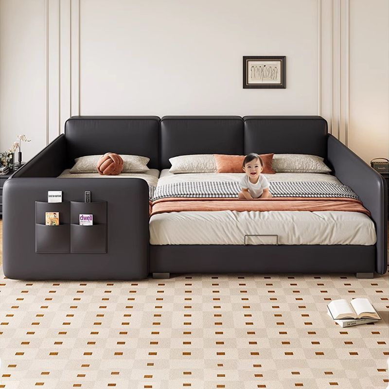 Parent-Child Bed for a Family of Two, a Family of Three or Four, Extra-Large Bed, Spliced ​​Bed, Tofu Block, Big Black Cow Leather Bed