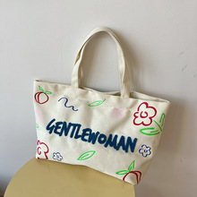 泰国小众gentlewoman花朵帆布包春季大容量单肩托特包刺绣购物袋