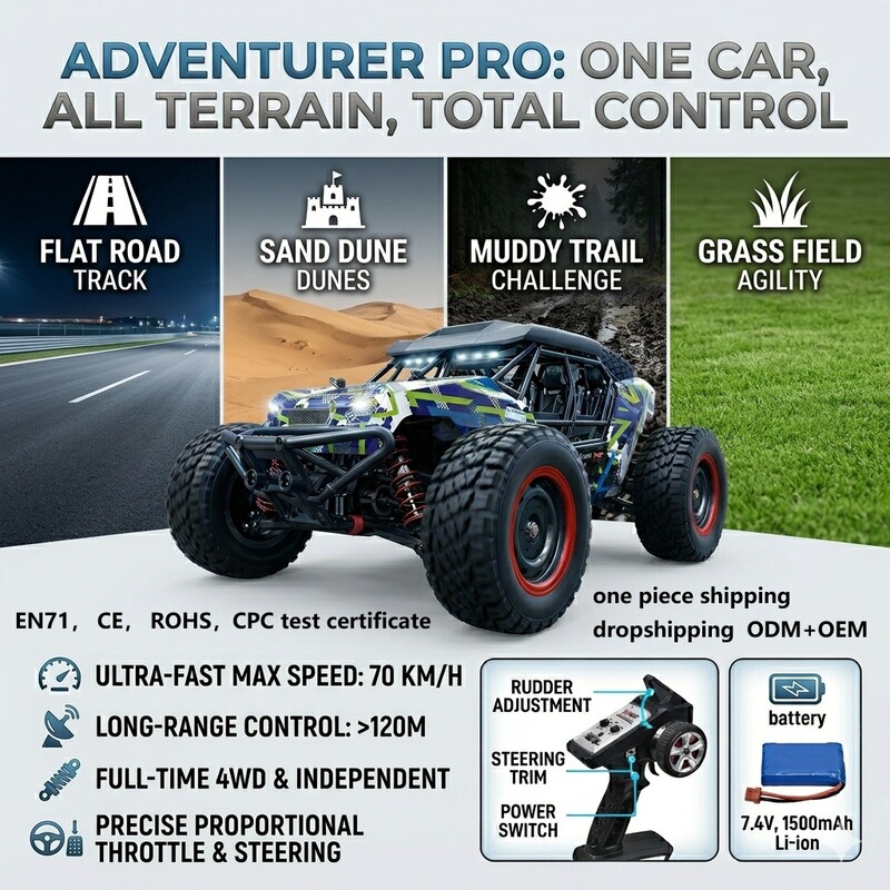 1:16 Four-Wheel Drive High-Speed Brushless Remote Control Car All-Terrain Off-Road Monster Truck 70Km/H Children's Toy Model Car Factory