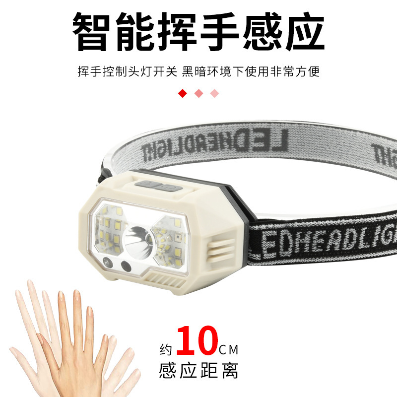 Transfronteriza mini linterna de inducción tipo-c recargable iluminación al aire libre corriendo noche pesca lámpara portátil linterna montada en la cabeza