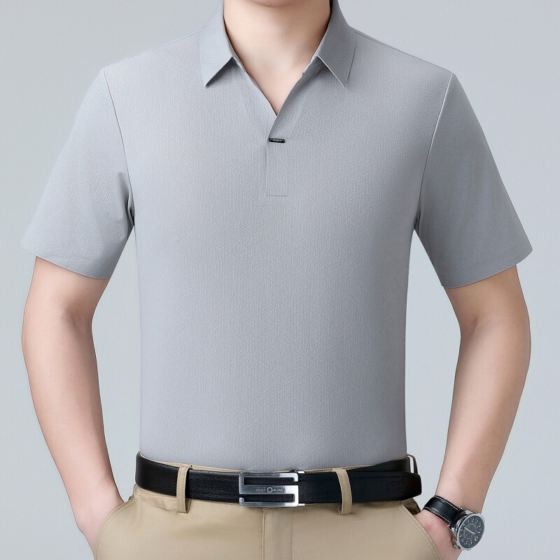 Men's Silk T-Shirt for Summer, Business Casual, Versatile, Suitable for Young and Middle-Aged Men, Non-Iron Polo Shirt Men's Silk T-Shirt for Summer, Business Casual, Versatile, Suitable for Young and Middle-Aged Men, Non-Iron Polo Shirt