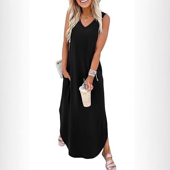 2025 Cross-Border Summer Dress, Ultra-Long Dress, Vacation Beach Tank Dress with Pockets, Amazon Independent Site