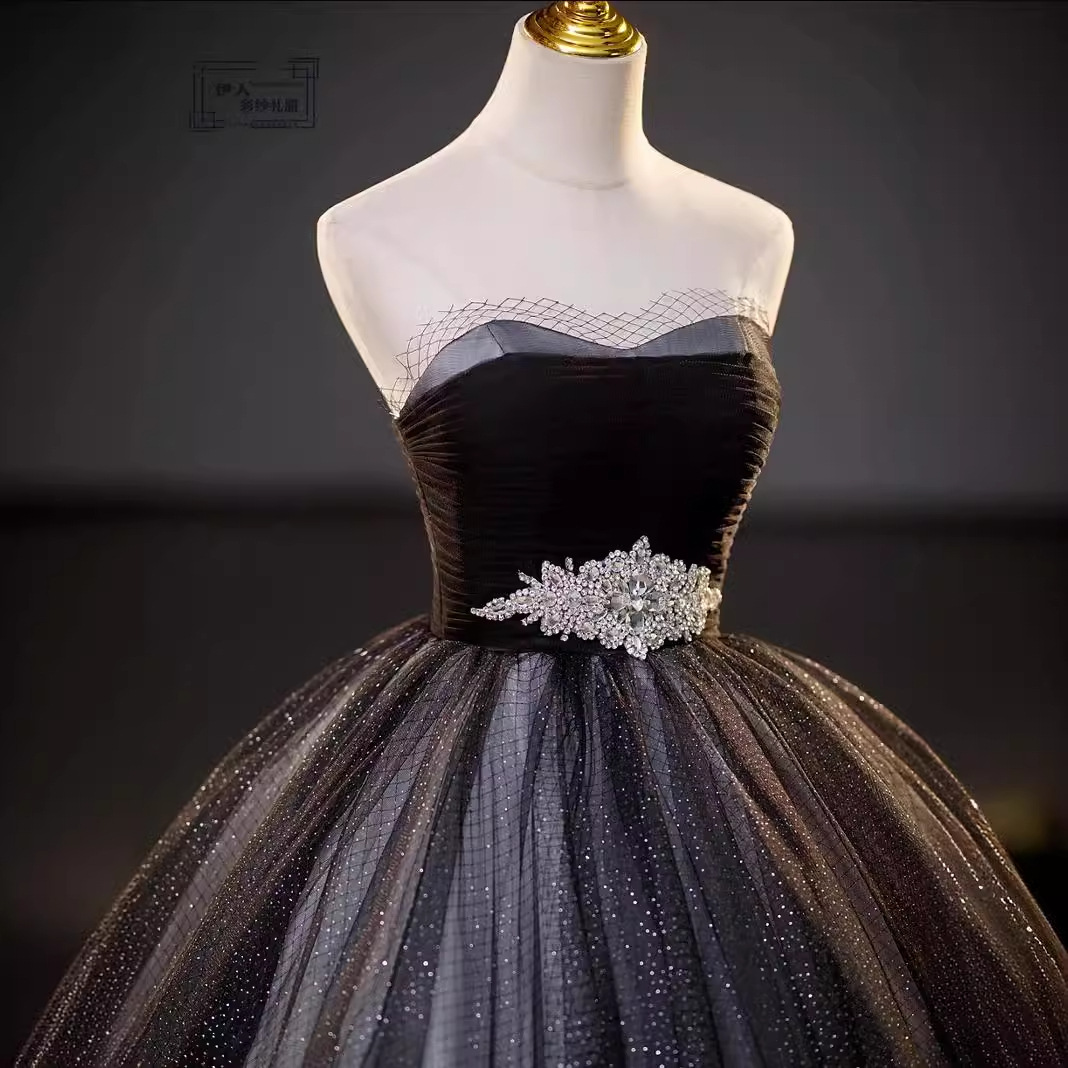 Vestido de boda de color vestido de noche espectáculo de escenario adelgazamiento de mujeres examen de arte estudiante vestido largo de pecho hermoso estudio solo