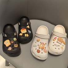 新款跨境洞洞鞋鞋花配饰鞋扣卡通立体吐司面包仿真食物装饰扣