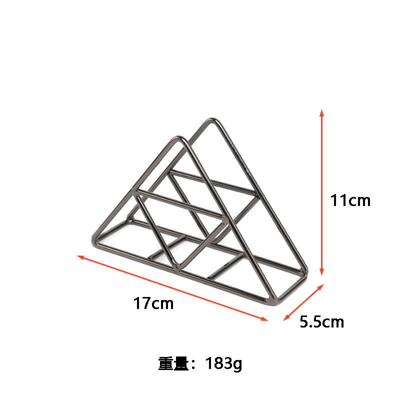 Soporte de tejido de hierro creativo triángulo vertical servilleta clip cafetería Hotel cartón clip mesa de comedor rack de almacenamiento