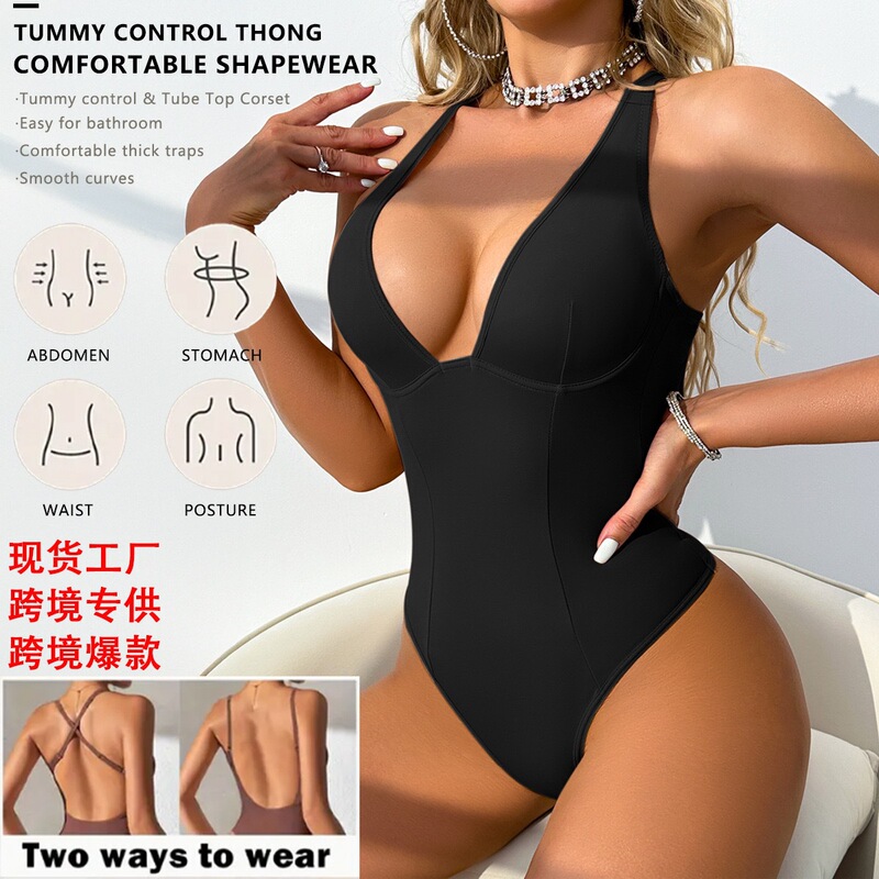 Cross-Border Amazon Temu Xiyin Jumpsuit European and American Sexy Deep V Body Shaping Popular Bra