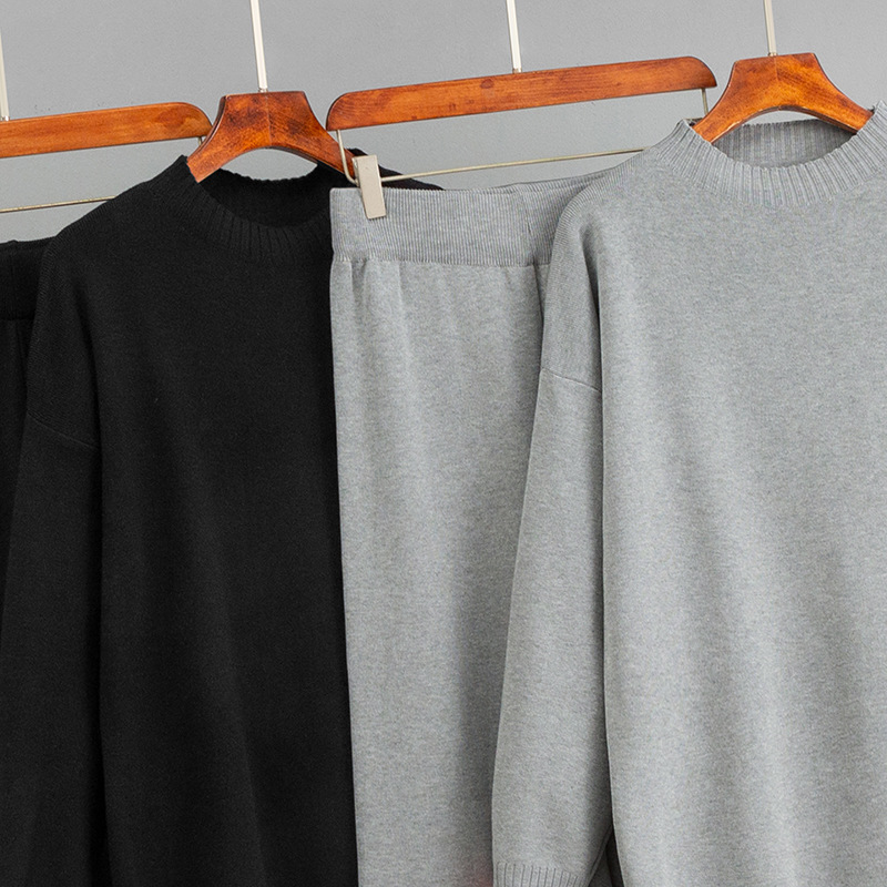 K Knit Sweater Set With Hooded Knitted Sweatshirt And Fashionable Age-reducing Wide-leg Pants, 2-piece Outfit For Women_voghion.com