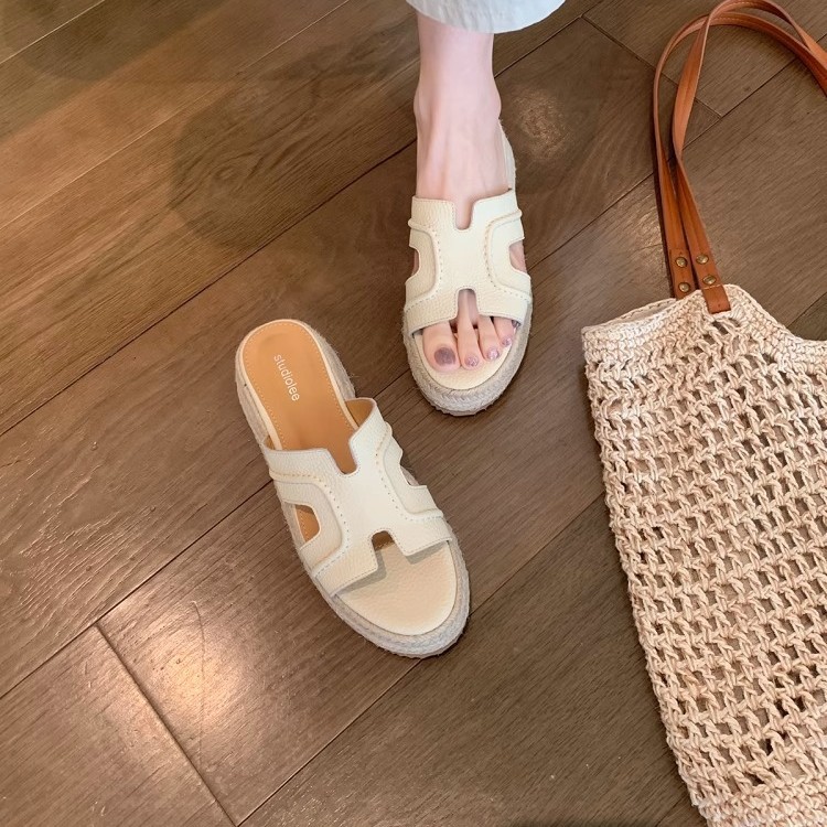 La madre de la uva studiolee aumenta 6cm ~ Luth mismo estilo retro de una palabra pendiente de fondo grueso con sandalias y zapatillas H verano femenino