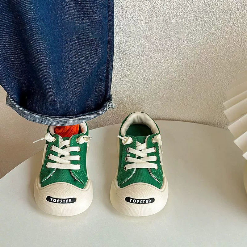 Children's cloth white shoes for men and women with velcro, Korean style