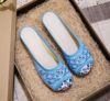 Blue and white ethnic cloth, slippers, shoe bag for toes, footwear, slide, ethnic style