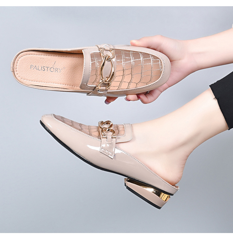 Dép sục bít mũi da thật lưới phong cách Anh gót thô 5 cm — Màu mơ cao gót 5 cm chi tiết 5