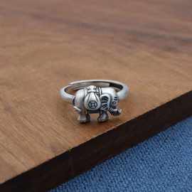 纳福吉象泰银小象戒指藏银复古做旧女式吉祥大象动物开口戒指礼物