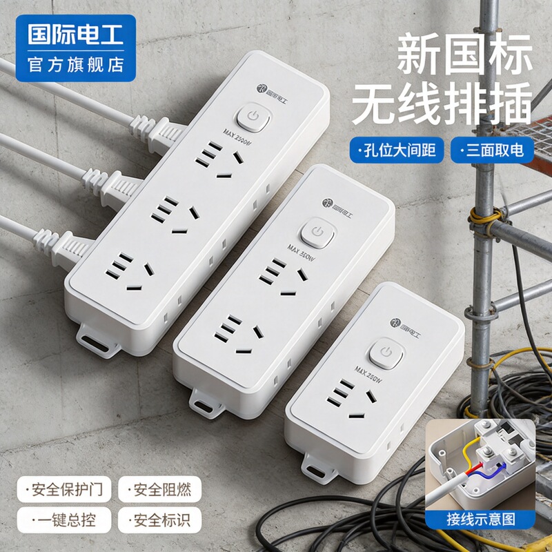 International Electrical Socket Power Strip Extension Cord with Cable for Home Use, Multifunctional Genuine Converter