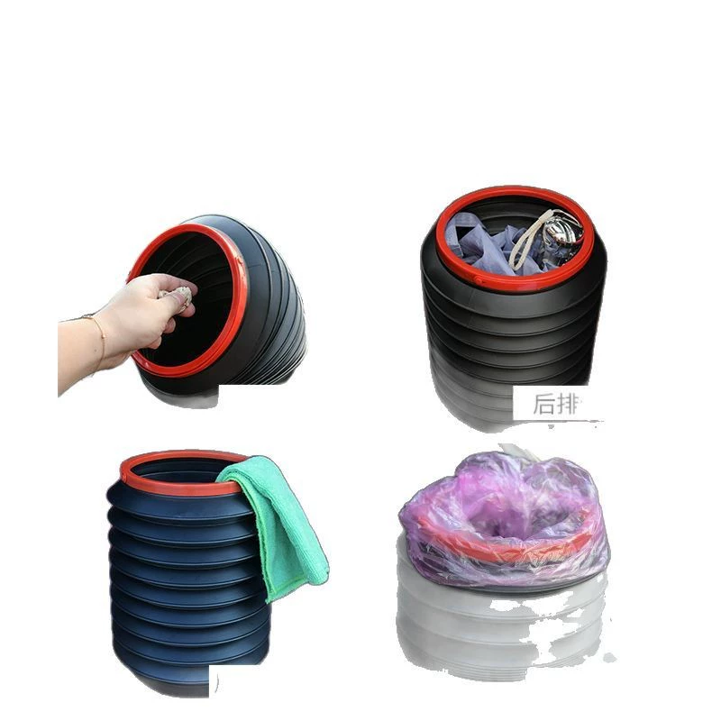 Foldable garbage can, umbrella for car, storage system