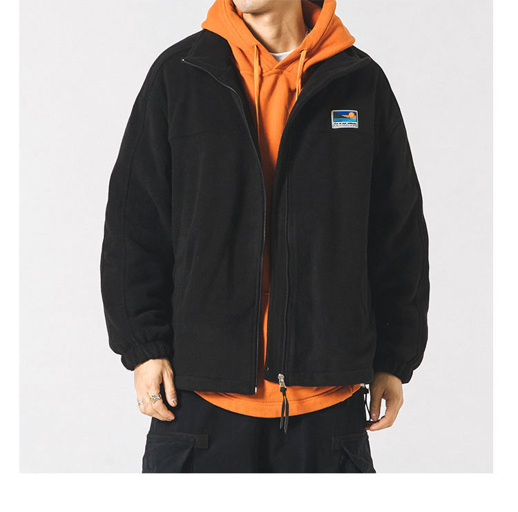 Herren-Fleecejacke mit Stehkragen, Reißverschluss und Sherpa-Futter (Schwarz/Grün/Khaki, M-3XL)_voghion.com