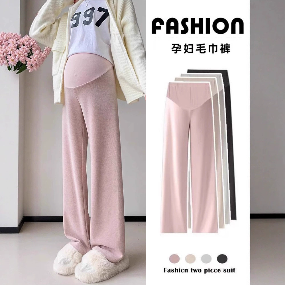 Брюки для беременных, весенне-осенние широкие брюки, Свободные повседневные брюки, осенне-зимние прямые кашемировые брюки на флисовой подкладке, большие размеры для беременных