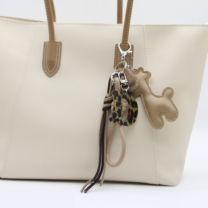 New Maillard Leopard Print Acrylic Letter Miuins Series Braided Rope Pu Giraffe Keychain Bag Pendant